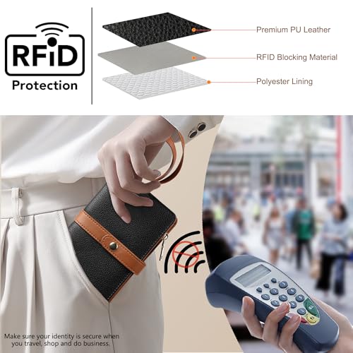 Small Wallet Women RFID Blocking Vegan Leather Slim Thin Bifold Credit Card Wallet Passport Holder Ladies Travel Wallet Mini Purse with Zipper Pocket - color: Black Brown