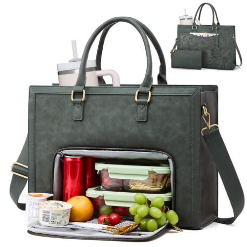 LOVEVOOK Laptop Tote Bag for Women, Large Work Computer Bag with Cup Holder - color: Classic Embossed Green, size: 15.6 Inch