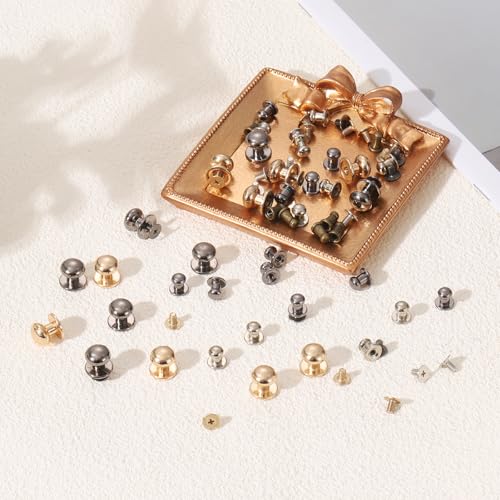 TIXIPEM 8mm Ball Head Stud Rivets Screw Back [20Pcs] - Metal Round Head Button Nipple Rivet Use for Bag & Belt & Handbag & Leather Craft & DIY Decoration - [Gold] - color: Gold, size: 8mm