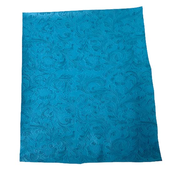 Ocean Blue Western Floral PU Faux Leather Vinyl Fabric - Sold by The Yard - 56" - color: Ocean Blue