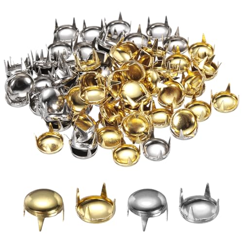 HARFINGTON 80pcs Round Dome Rivets 8mm Copper 4 Claw Rivet Metal Spike Studs Spots Punk Rock for Leather Craft Clothes Belt Bag Shoes Bracelet Accessories, Silver/Gold - color: Silver/Gold, size: 8mm