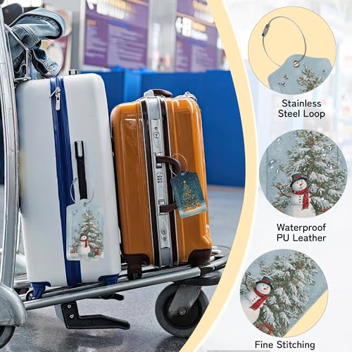 Merry Christmas 3 Pack PU Leahter Luggage Tag with Stainless Steel Loop,Christmas Tree Travel Suitcase Labels with Privacy Cover ID Label Quickly Spot for Bags - color: Merry Christmas