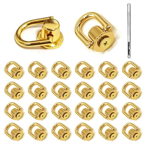 Rivets D Ring Stud Screw Ball Post Head Buttons Stud Screw, Metal Ring with Hole Punch DIY Backpack Purse Craft - color: Kc Gold