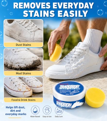 Multi-Purpose Cleaner Cream100g for Sneaker, Leather Shoes/Bags/Sofa/Headset and More PU, Rubber & Faux Leather Surface - Stain Remover & Polish Kit