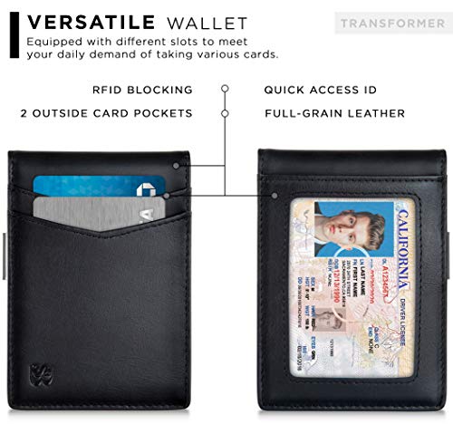 SERMAN BRANDS Money Clip Wallet - Mens Wallets slim Front Pocket RFID Blocking Card Holder Minimalist Mini Bifold - color: Charcoal Black Transformer