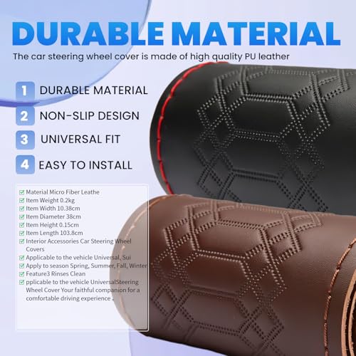 Car Steering Wheel Cover Universal Fit Round Stitch Steering Wheel Wrap Thin PU Leather Steering Wheel Cover Sewn on 15" Car Wheel (Black) - color: Black with black lines
