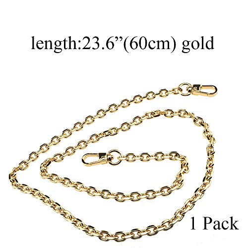 HAHIYO Mini Pochette Purse Chain Strap Thin Wide 6mm for LV Length 23.6 inches Thick 2mm Shiny Gold for Shoulder Cross Body Sling Handbag Wallet Clutch Comfortable Flat Metal Strap 1 Pack - size: Gold 23.6 Inches Length