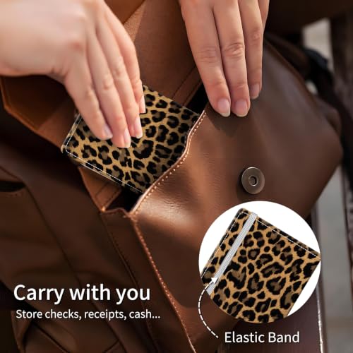 Checkbook Cover for Personal Checkbook, Cute Pu Leather Check Book for Women & Men, Slim Checkbook Holder with Pen Holder and Built-in Clear Plastic Divider, Dark Leopard - color: Dark Leopard