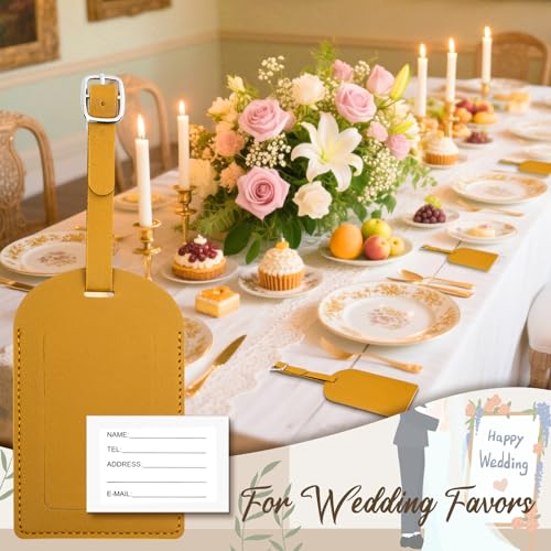 24 Pack Leather Luggage Tag Yellow Wedding Favor Bulk Travel Tag - color: Yellow