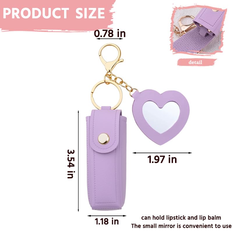 Sisadodo Lip Oil Lipstick Case with Mirror Lip Oil Lipstick Holder Key Chain for Car Keys Keychains Lipstick Organizer Case - color: Purple Heart