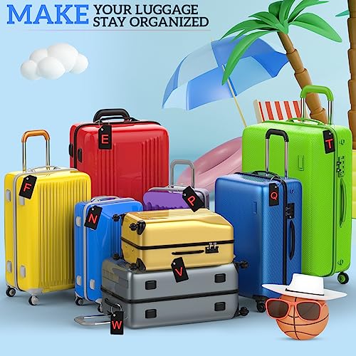 Sweetude 8 Pcs Luggage Tags Silicone Steel Loop, Letter F, Red, Black - size: Letter F, style: Red, Black