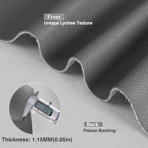 Faux Leather Fabric 55" W 1.15MM Thicken Marine Vinyl Fabric 1 Yard 36"x55" | by The Yard, Waterproof, Soft Synthetic PU Leather Material for Upholstery Sofa Bags Chairs Earrings Bows DIY Crafts, Grey - color: Grey, size: Pre-Cut 1 Yard