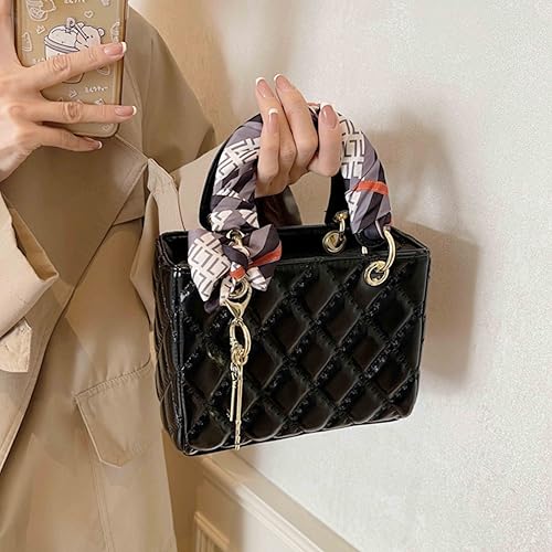 Quilted Square Box Bag for Women, Vegan Leather Vanity Purse - color: Black