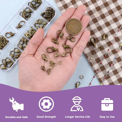 Swpeet 170Pcs Bronze 10mm 12mm 14mm 16mm 18mm Open Jump Rings and 6mm Lobster Clasps Assortment Kit, Perfect Jewelry Findings Kit Fits for DIY Making Bookmark Pinch Bracelet Choker Necklace - color: Bronze