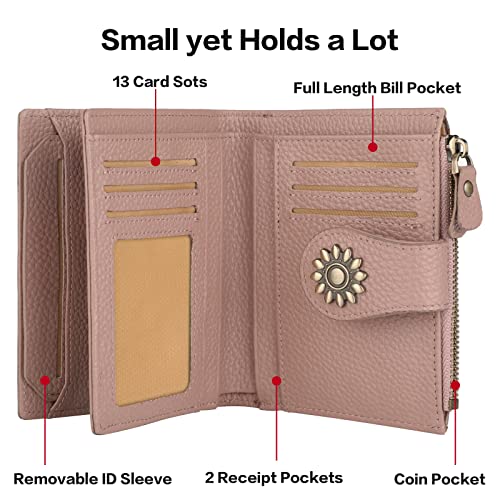 Womens Leather Wallet Small Compact RFID Blocking Credit Card Case Purse with Zipper Pocket | Small - color: Pebbled Dark Pink