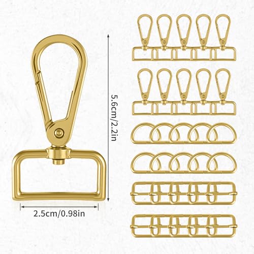30 Pcs Metal Swivel Lobster Clasp Hooks,D Rings Purse Hardware for Bag Making,Purse Strap Hardware Push Gate Snap Hooks Trigger Clips for DIY Crafts Keychain Purse Handbag Making (Gold,1 Inch) - color: Gold, size: 1 Inch