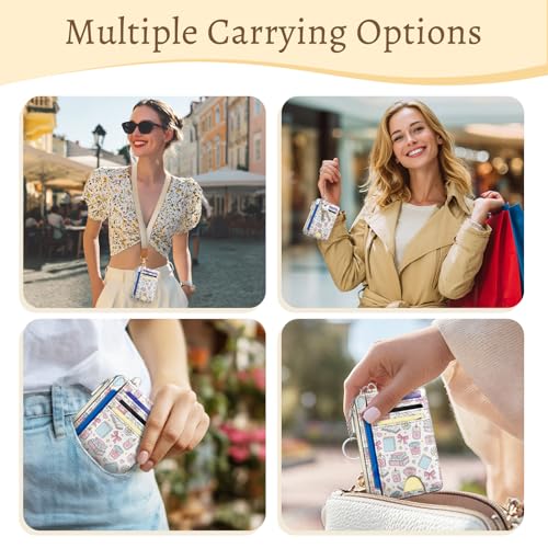 Kelvoris Credit Card Holder Small Wallet Women, Slim RFID, Book Coffee Bow | Keychain, Zipper Coin Pocket, Front Pocket Thin Travel Card Case, Minimalist, 6 Card Slots, 1 ID Window, Ladies Gifts Woman - color: Book Bow