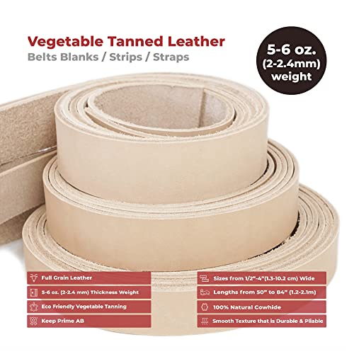 ELW Leather Blank Belt | 5-6 Oz. (2-2.4mm) Thickness | Size: 1/2"x60" (1.27x152cm) | Cowhide Vegetable Tanned | Full Grain Strip, Strap | Ideal for DIY Belts for Tooling, Crafting, Stamping, Dyeing - size: 1/2"x60"