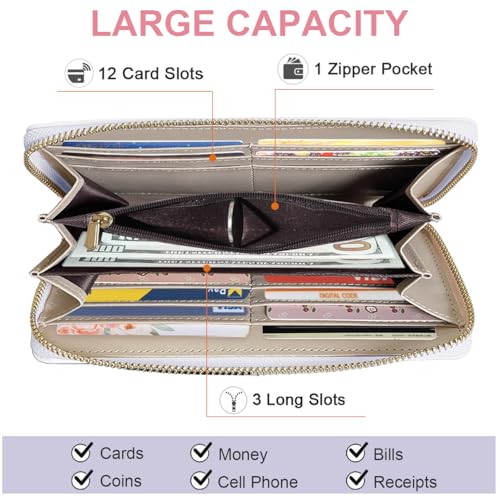 Floral Print Coquette Bow Long Wallet for Women (LONG-PURPLE) | Clutch Wallet, Phone Holder, Coin Pocket, 12 Card Slots - color: LONG-PURPLE