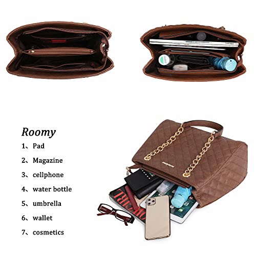 Montana West MEDIUM Tote Bag for Women Quilted Chain Handbags Shoulder Purse - color: 040brown