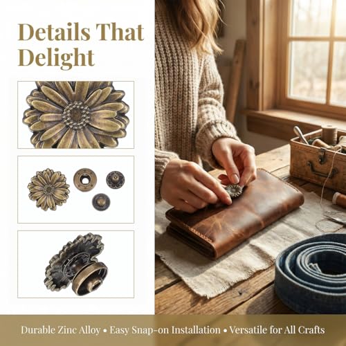 ARTIBETTER 10 Sets Antique Snaps Button Bronze Vintage Metal Snap Leather Fastener Flower Sewing Snaps for Handbag Purses Bags Clothes Leather Sewing Craft DIY
