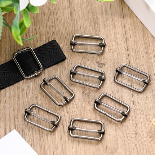 Tatuo 50 Pcs Slide Buckle 1 Inch Metal Tri-glide Slides Rectangle Buckle Adjustable for Fasteners, Strap, Backpack DIY(Black) - color: Black