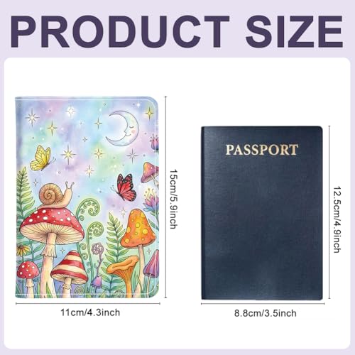 PU Leather Passport Holder Cover 5.9×4.3 Inch with Credit Card Slot Boarding Pass Slot Combo Blocking Passport Holder Wallet Cover Case for Travel Boarding Essentials(Mushroom Snail) - color: Mushroom Snail