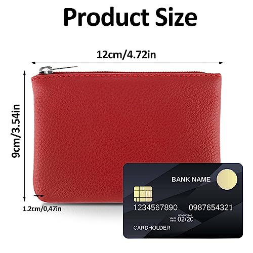 simarro Red Coin Purse, Leather Zipper Change Purse | Portable Coin Wallet Mini Change Holder for Women Coin Pocket for Women Credit Card Folded Bills ID Key Headset Lipstick - color: Red