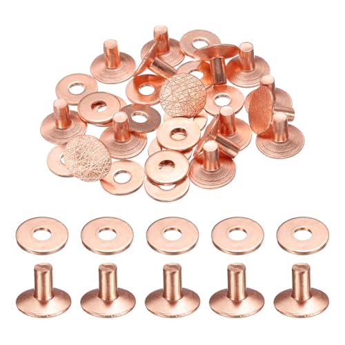 HARFINGTON 15Set Copper Rivets and Burrs Washers 12x4x7mm Dimpled Finish Solid Leather Rivet Fastener Studs Posts for Leather DIY Craft Belts Wallets Collars, Copper Tone - color: Copper Tone, size: 12x4x7mm