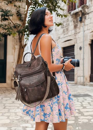 Backpack Purse for Women Fashion Leather Backpack Purse Designer Travel Backpack Convertible Shoulder Bag with Wristlet for Work College - color: 1-3 Two-toned Coffee A1