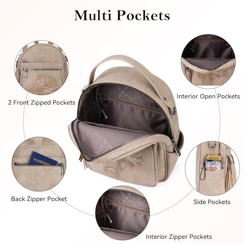 Mini Backpack Purse for Women,Vegan Leather Small Backpack for Daily | Embossed Lightweight Water-Resistance Travel Mini Fashion Daypack Bag,Ladies Casual Backpack Purse Gift Choice for Women - color: Apricot