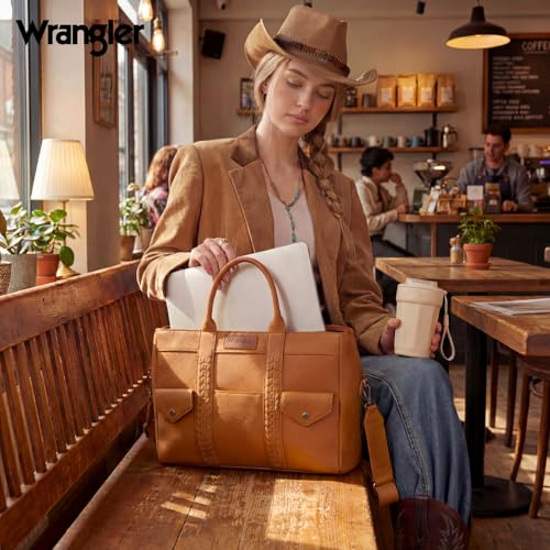 Wrangler Work Tote Bag for Men and Women Business Teacher Bag Large Capacity Briefcase Handbag with Adjustable Strap - color: Brown
