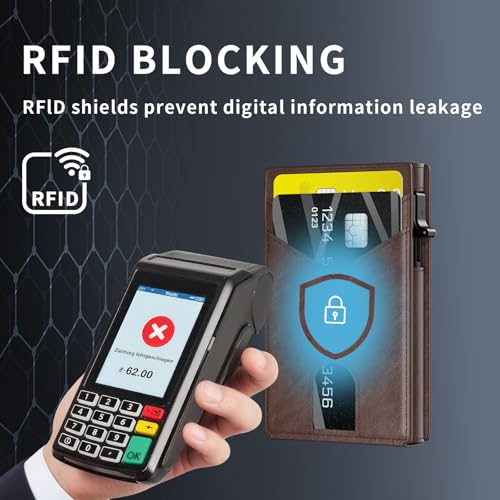 Wallet for Men,Aluminum RFID Blocking-Metal Smart Pop-Up Credit Card Holder with 2 ID Windows,Bifold Compact Security Anti Scanner Wallet & Money Clip,Men's accessories (bifold coffee) - color: bifold coffee