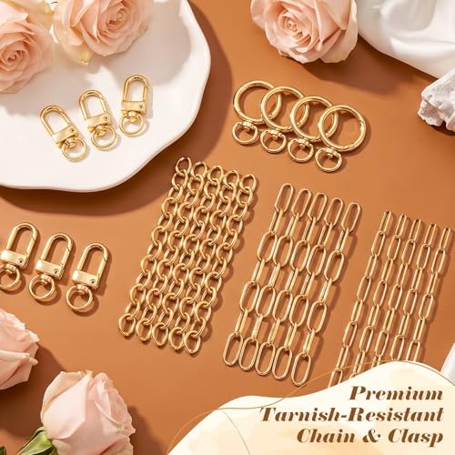 Ecoofor 397 Pcs Keychain Making Kit for Kids & Adults — Includes 16 Keychain Clips, 15 Extender Chains, 107 Charms, Beading Accessories, Jewelry Pliers — DIY Bag Charms & Jewelry Craft Kit Supplies - color: Gold-397Pcs Kit