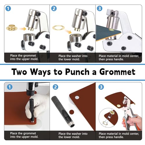 Heavy Duty Grommet Tool Kit - 600 Sets 3/8" Grommets, Manual Press Eyelets Tool with Hole Punch for Tarp Fabric Leather Banner Canvas Tents Vinyl Crafts (3/8" (10mm) - 600 Sets (Silver)) - size: 3/8in-600Sets Silver