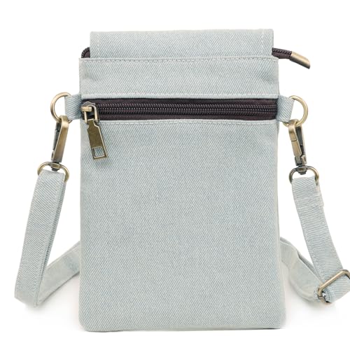 SILKAREA Vintage Embroidered Canvas Flip Small Crossbody Bag Cell Phone Pouch for Women Wristlet Wallet Bag Coin Purse - color: Denim Blue-a