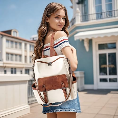 AGLOD Backpack Purse for Women PU Leather Back Packs Designer Ladies Shoulder Bag Fashion Faux Work Travel Handbags - color: Beige-brown