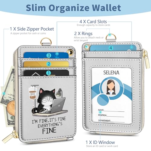 Lanyard Wallet with Id Badge Holder Keychain Cat for Card Women - color: Cat Funny