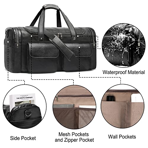 BOLOSTA Travel Duffel Bag for Men Women, Large PU Leather Carry on Duffle Bags for Traveling, Waterproof Overnight Weekender Duffel Bag with Shoe Compartment - Perfect for Daily Use/Birthday Gift - color: Black