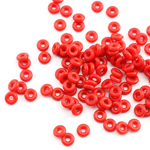 100-Pack 6mmx2mm Rubber Stopper O Rings Red DIY Jewelry Making End Clasp Spacer Beads Gasket Bracelet Necklace Handmade Crafts Findings Accessories - color: RED