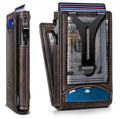 BULLIANT Men Slim Magnetic Leather Wallet Metal Case Money Clip 9 Cards | RFID Blocking | Easy Pop-up Access | Gift Boxed - color: Forest Brown-4337