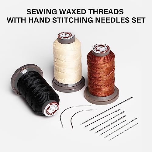 WUTA Waxed Thread Hand Sewing Needles Set Leather Stitching Supplies for Home Upholstery Leather Canvas Bags Sofa Furniture Canvas Repair and Sewing (White) - color: White