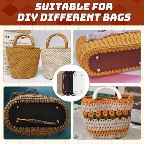 Zorfeter 4 Pack Bag Bases, 8.7x4 PU Leather Crochet Bottoms | 2 PCS Crochet Hook, 8 PCS D Shape Purse Handles, For DIY Bag Making, For Crochet Enthusiasts - size: With 8 Purse Handles