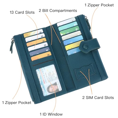 Women Soft Leather Wallets Slim Bifold RFID Blocking Ladies Credit Card Holder Double Zipper Pockets - color: B02 Grayish Green