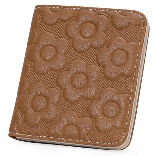 Small Wallet Women Slim RFID Leather Bifold Wallet Embossed Design | Compact design with ID window, card slots, and zipper coin pocket, ideal for daily travel, shopping, and gifts - color: 01-Brown