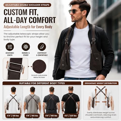 Leather Adjustable Underarm Shoulder Bag for Men,Men Anti-Theft Underarm Wallet Pocket Holster Phone Leisure Double Shoulder - color: Brown