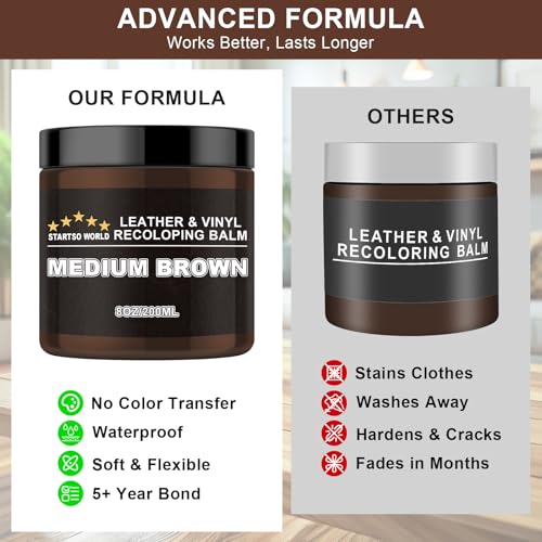 STARTSO WORLD Leather Recoloring Balm, Medium Brown Repair Kit for Furniture, Leather Dye, Color Restorer for Couches, Couch Paint | Repair, Restore & Renew Old, Faded Surfaces - color: Medium Brown, size: Leather Recoloring Balm