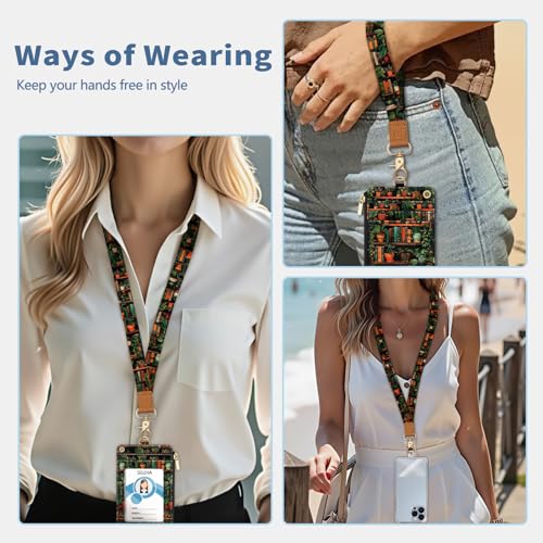 Book Lanyard Wallet with Id Badge Holder Keychain for Card Women - color: Bookshelve