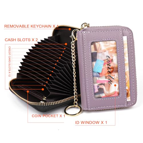 imeetu RFID Credit Card Holder, Small Card Wallet Women, Leather Card Case | Genuine Leather Women's Card & id Cases, Change Coin Purse with Zipper Keychain id Window, 20 Colors & 3 Styles, Daily, Gifts - color: Pro - Light Purple, size: Pro
