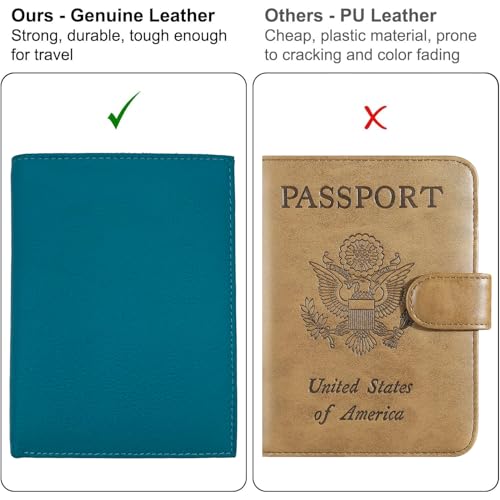 Teal RFID Genuine Leather Passport Wallet - color: Teal